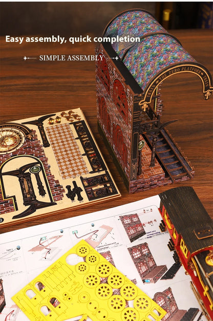 Diy Wooden Book Nook Shelf Insert Kit Miniature Model The Zero Platform Train Bookend Doll House Decor For Birthday Gifts