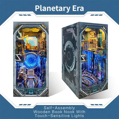 Sci-fi Planetary Era DIY Wooden Book Nook Figurines Miniature Kits Bookshelf Home Bookend Decoration For Adult Handmade Gifts  