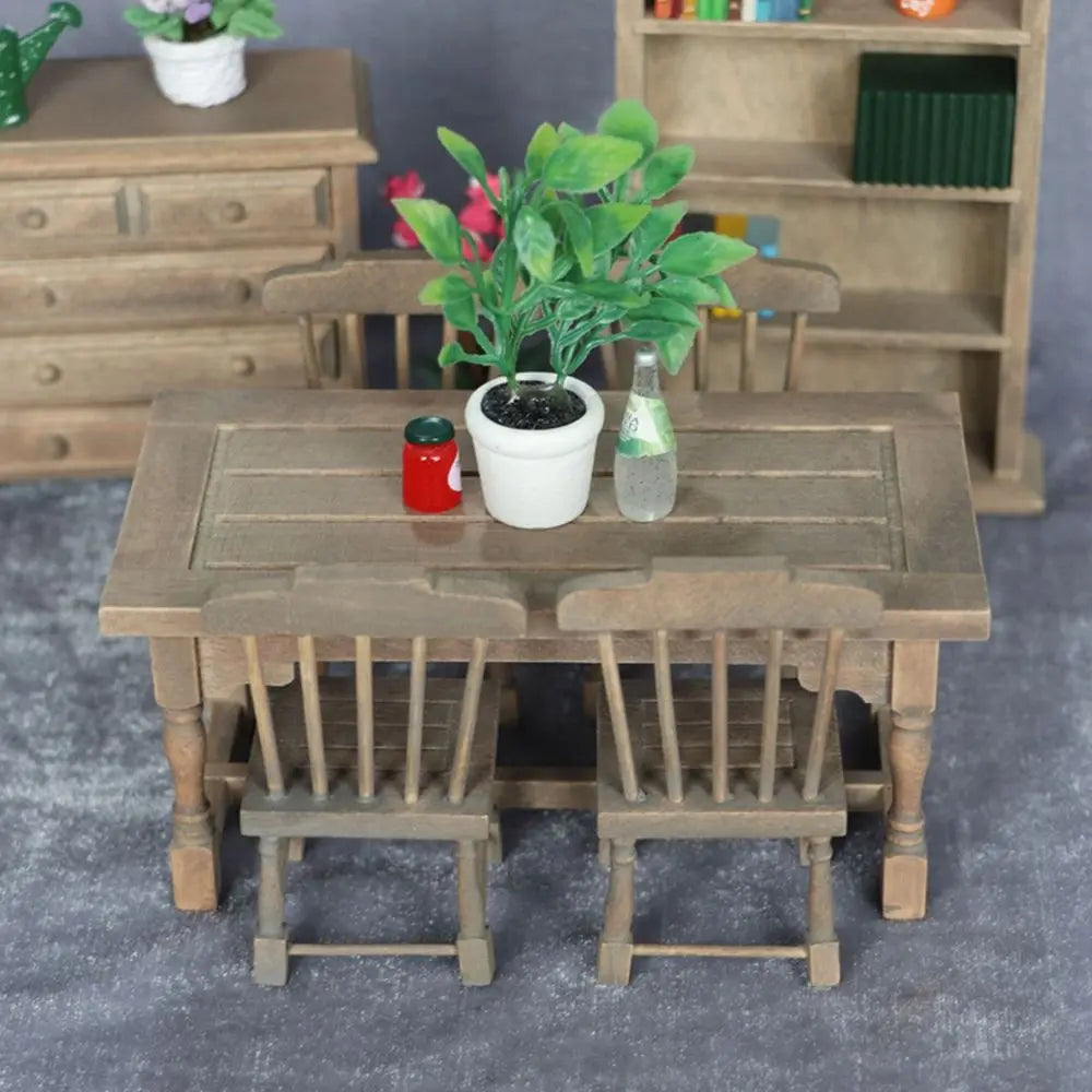 Mini Wooden Dining Set – 1:12 Scale Dollhouse Furniture   