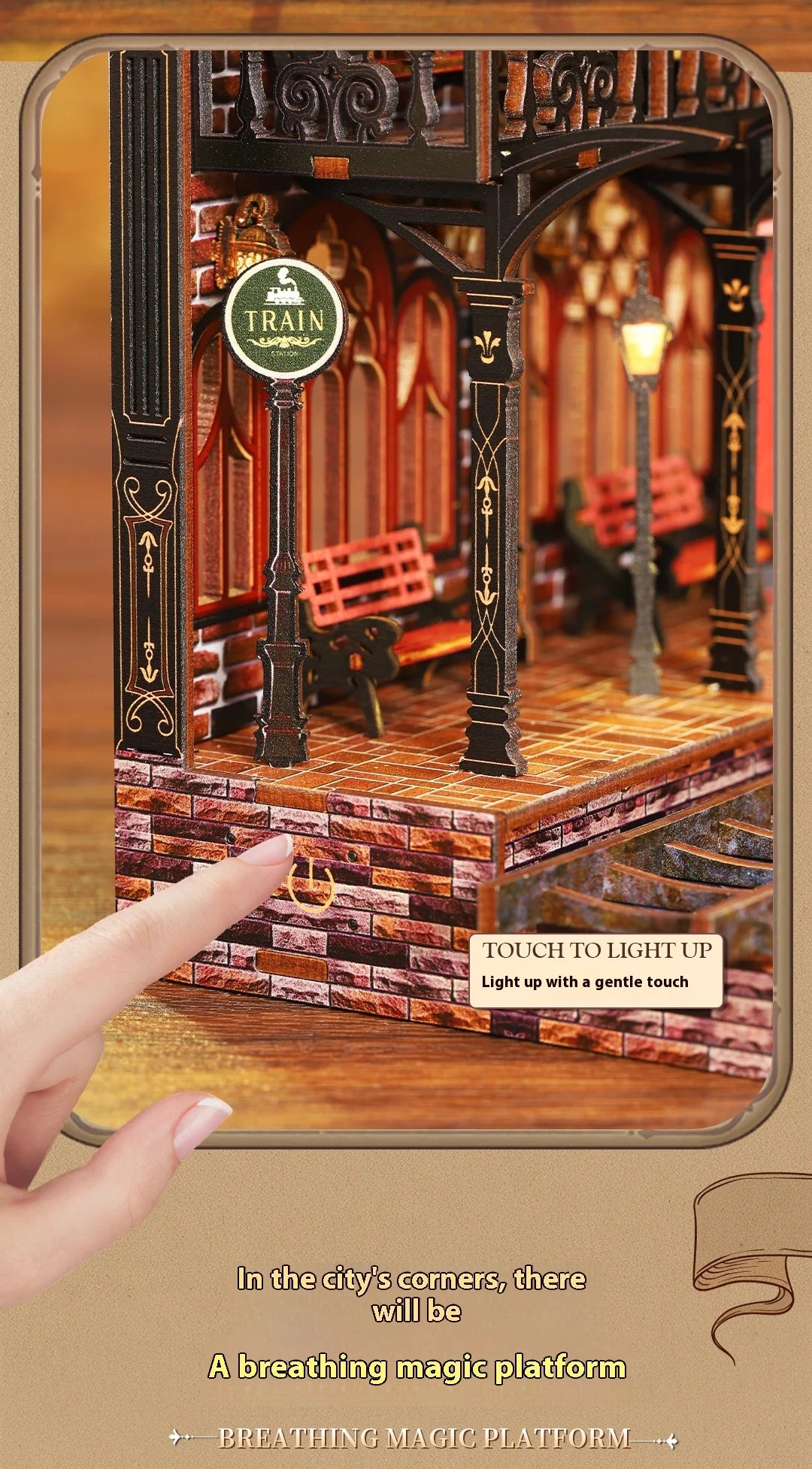 Diy Wooden Book Nook Shelf Insert Kit Miniature Model The Zero Platform Train Bookend Doll House Decor For Birthday Gifts