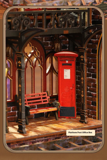 Diy Wooden Book Nook Shelf Insert Kit Miniature Model The Zero Platform Train Bookend Doll House Decor For Birthday Gifts