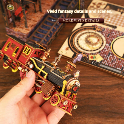 Diy Wooden Book Nook Shelf Insert Kit Miniature Model The Zero Platform Train Bookend Doll House Decor For Birthday Gifts