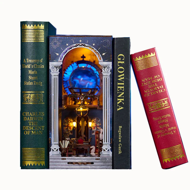 DIY Wooden Book Nook The Secret Scroll Of The Galaxy Figurines Miniatures Bookend Handmade Bookshelf Gifts Home Decor Crafts  